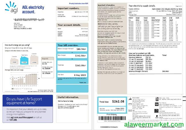 Australia AGL electricity account energy utility bill Word and PDF formats (2)